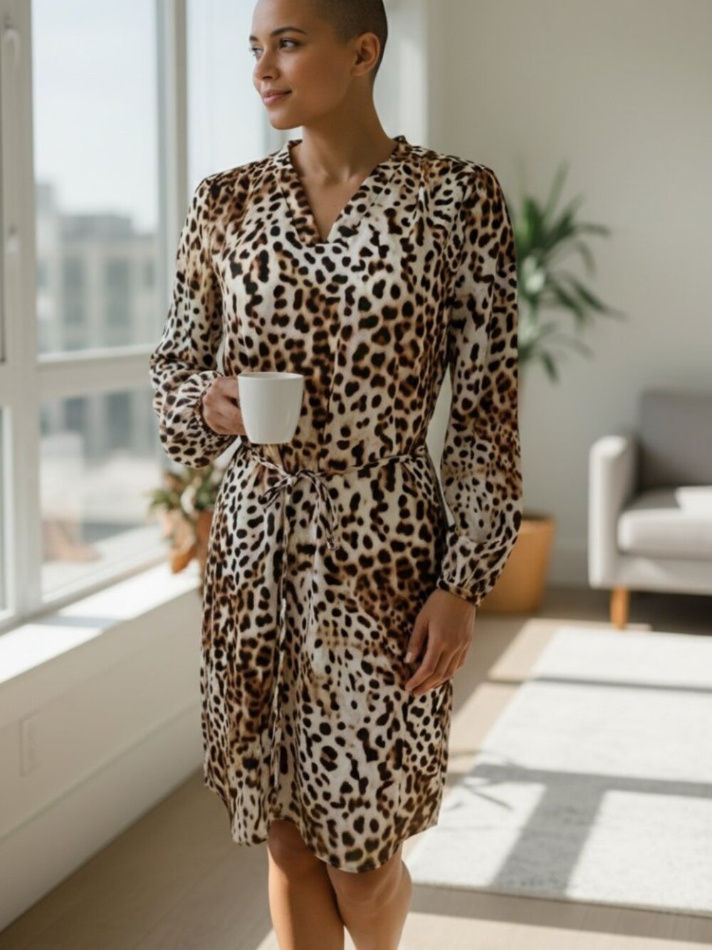 NWT Worthington Animal Print Long Sleeves Shirt style Dress 4